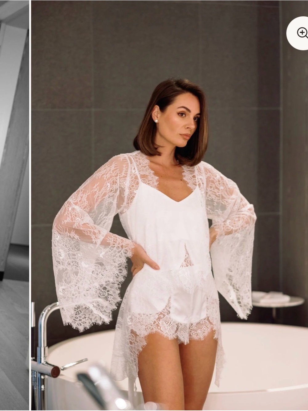 Le Rose Allegra White Lace Sheer Robe NWT